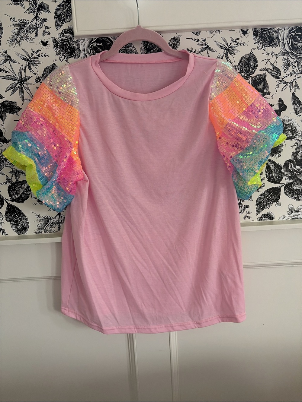 Neon Sequin Rainbow Sleeve Tee